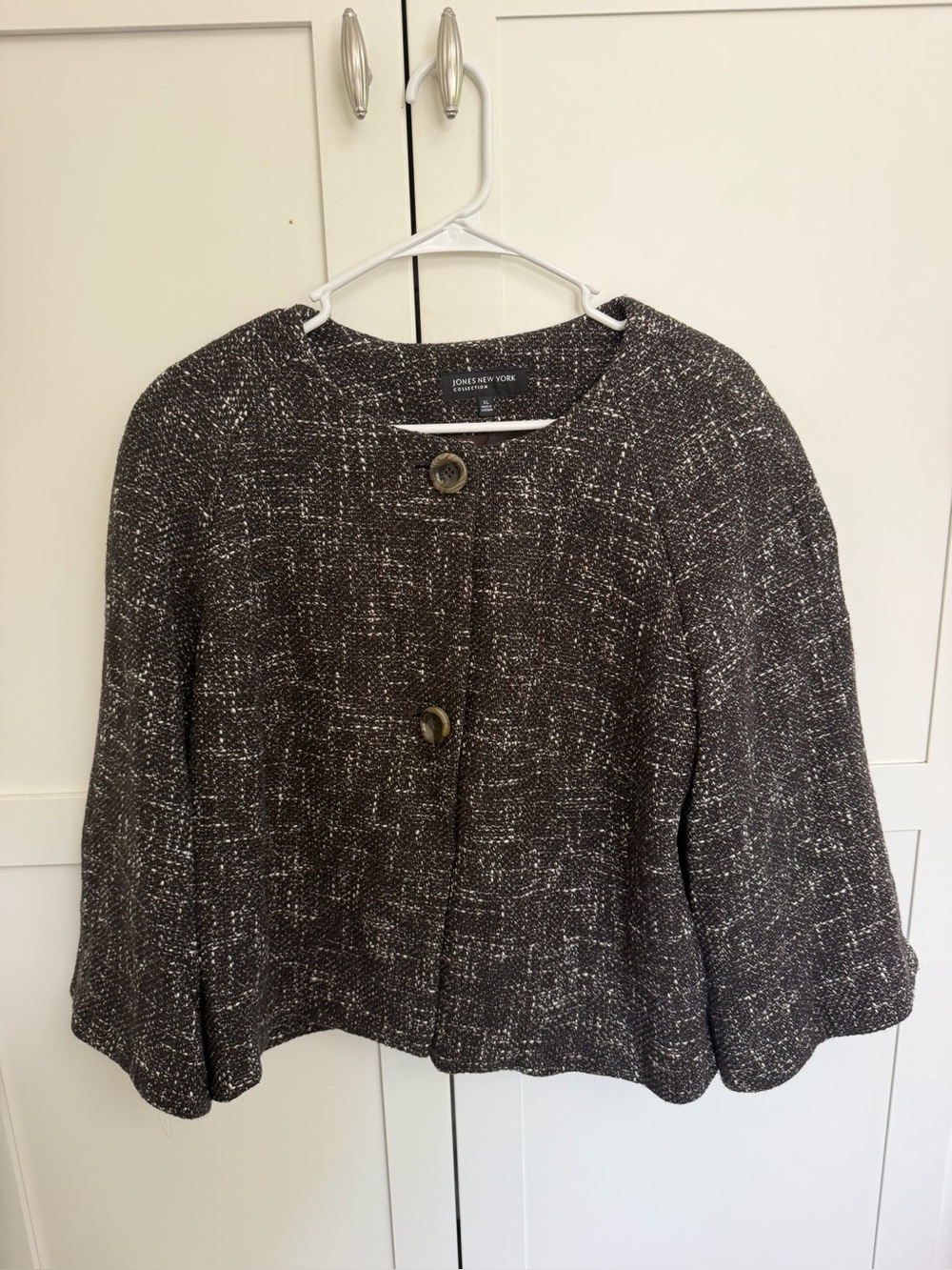Jones New York Black Tweed Round-Neck Button Jacket